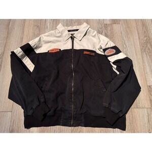Harley Davidson Mens Vintage Canvas Mechanic Jacket Black Cream Colorblock Large